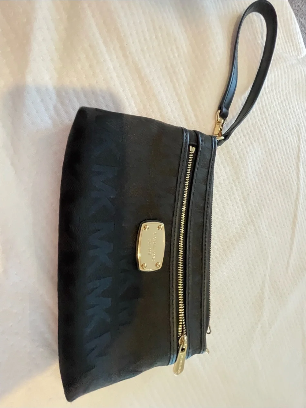 Michael Kors Black Wristlet with Gold-Tone Logo Plate